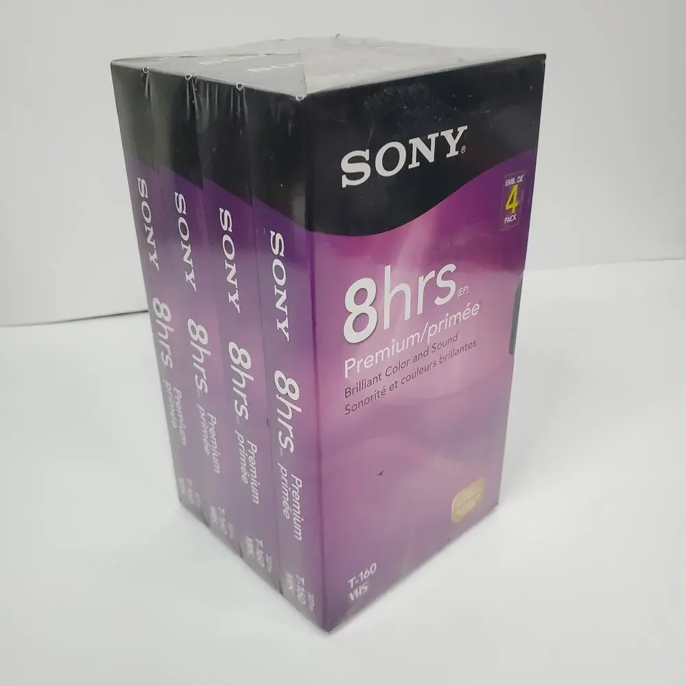 Sony Premium Grade 8 Hours T-160VF VHS Blank 4 Pack New Sealed